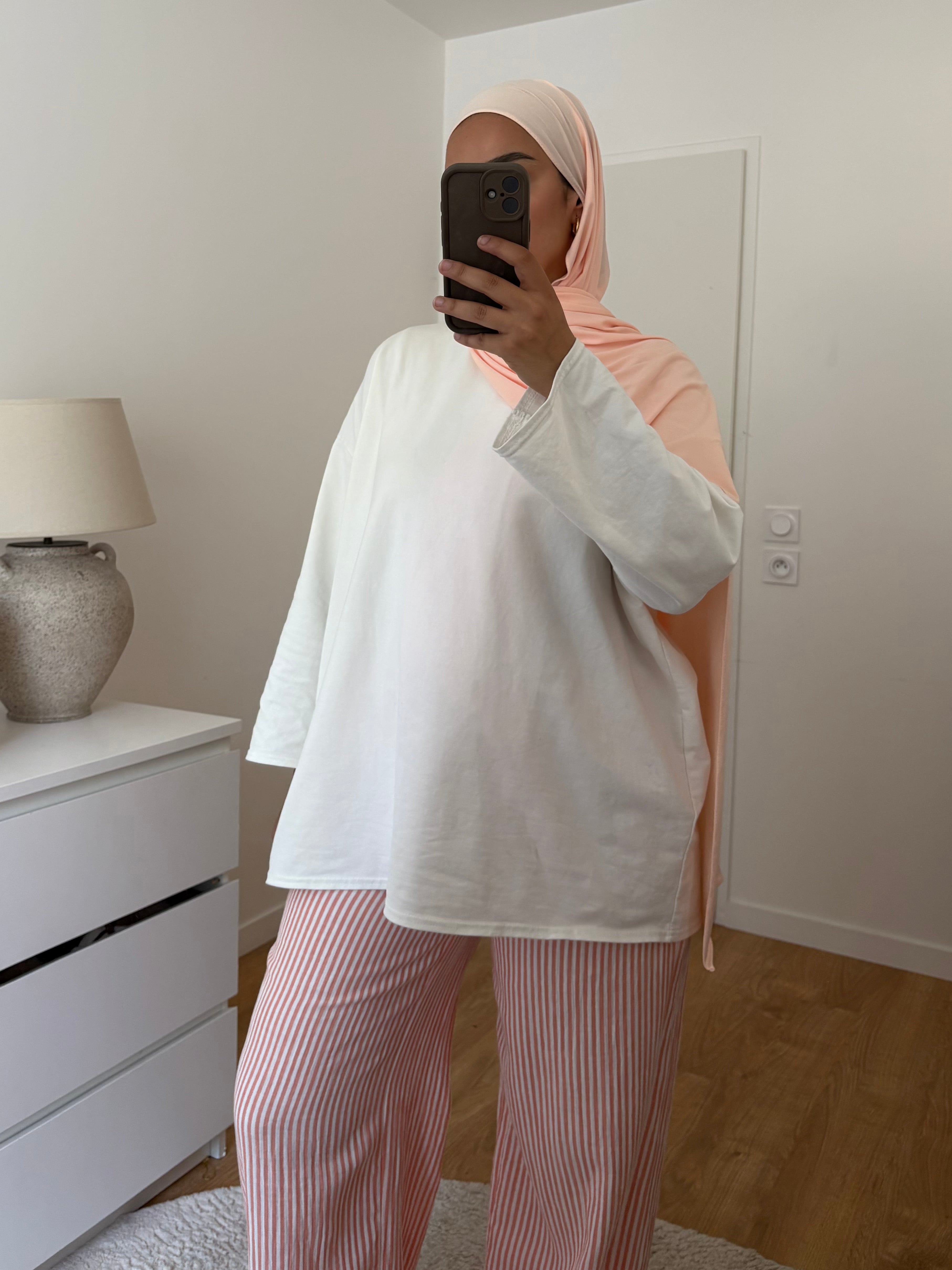 Pantalon rayé | Corail