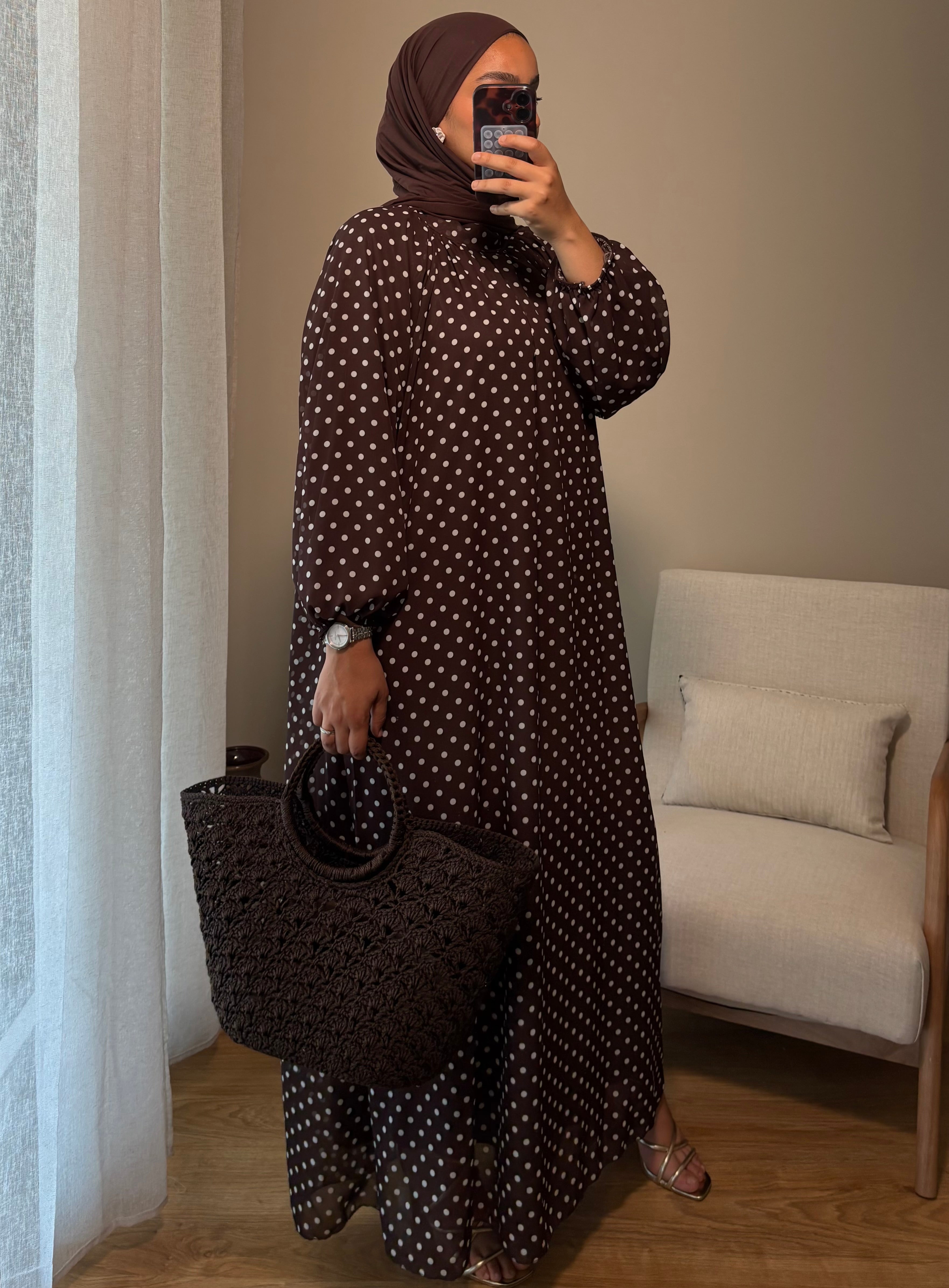 Robe à pois | Marron