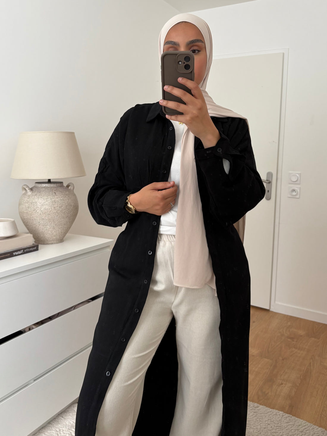 Robe chemise en lin | Noire