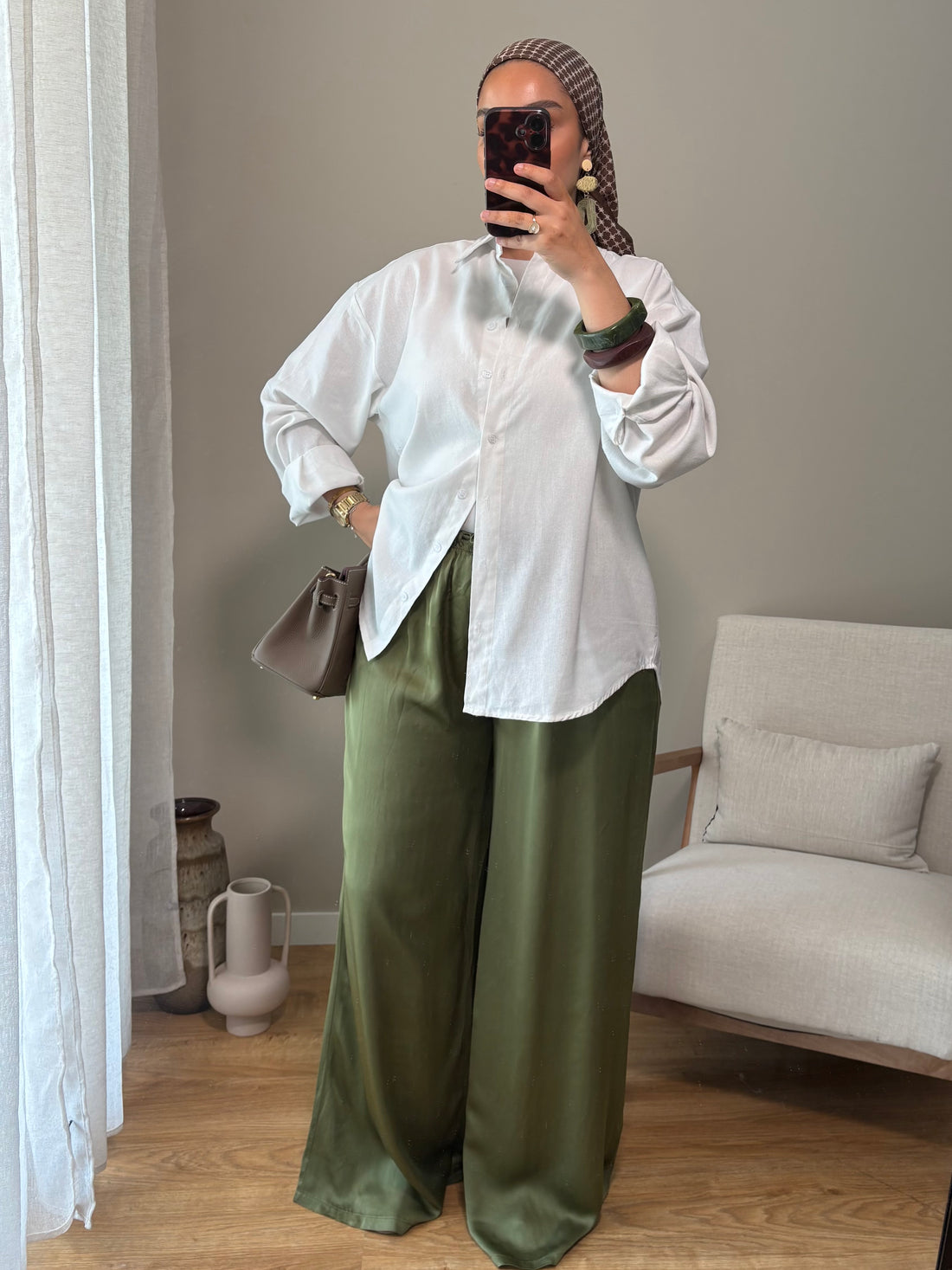 Pantalon satiné | Kaki