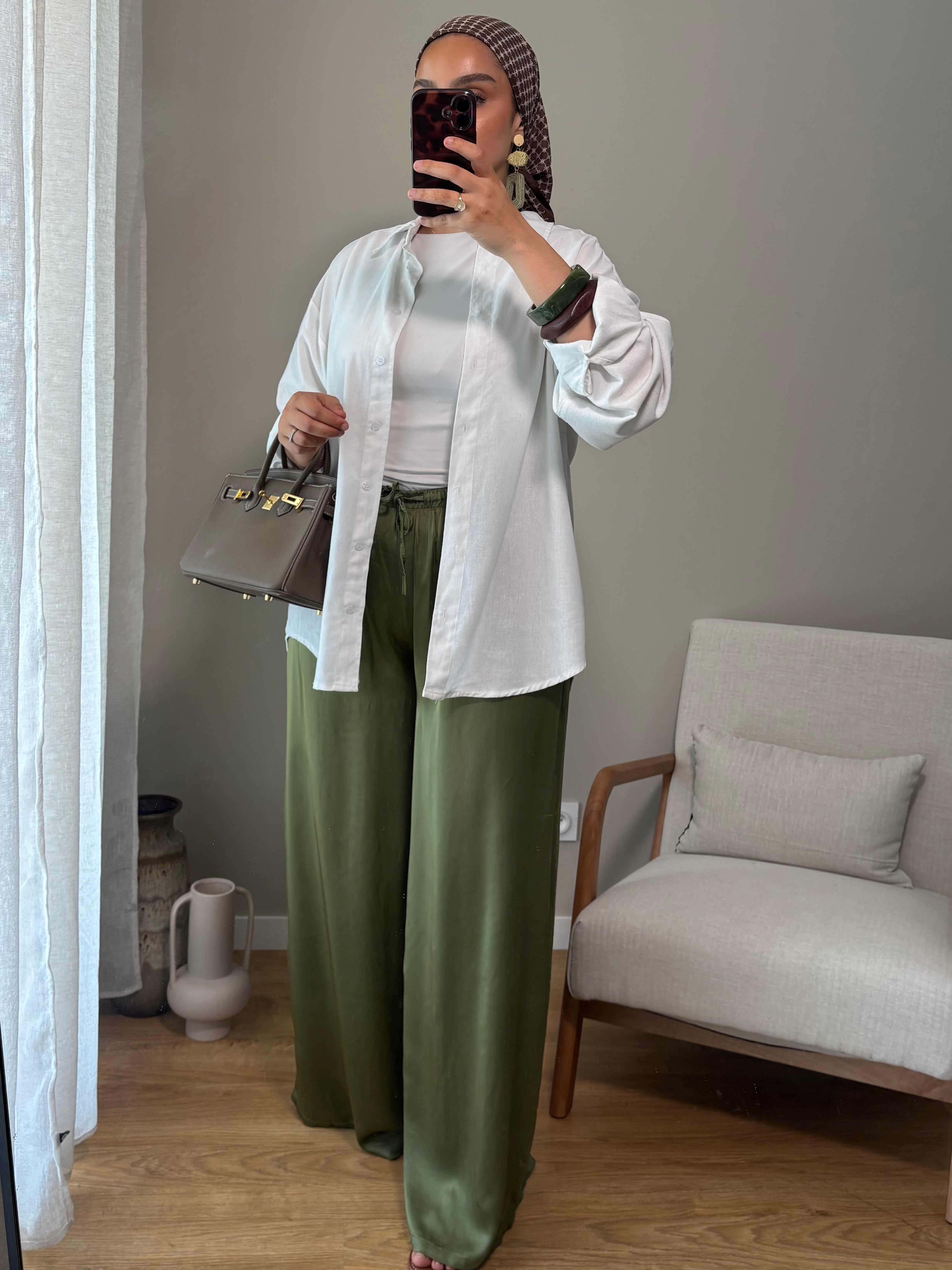 Pantalon satiné | Kaki