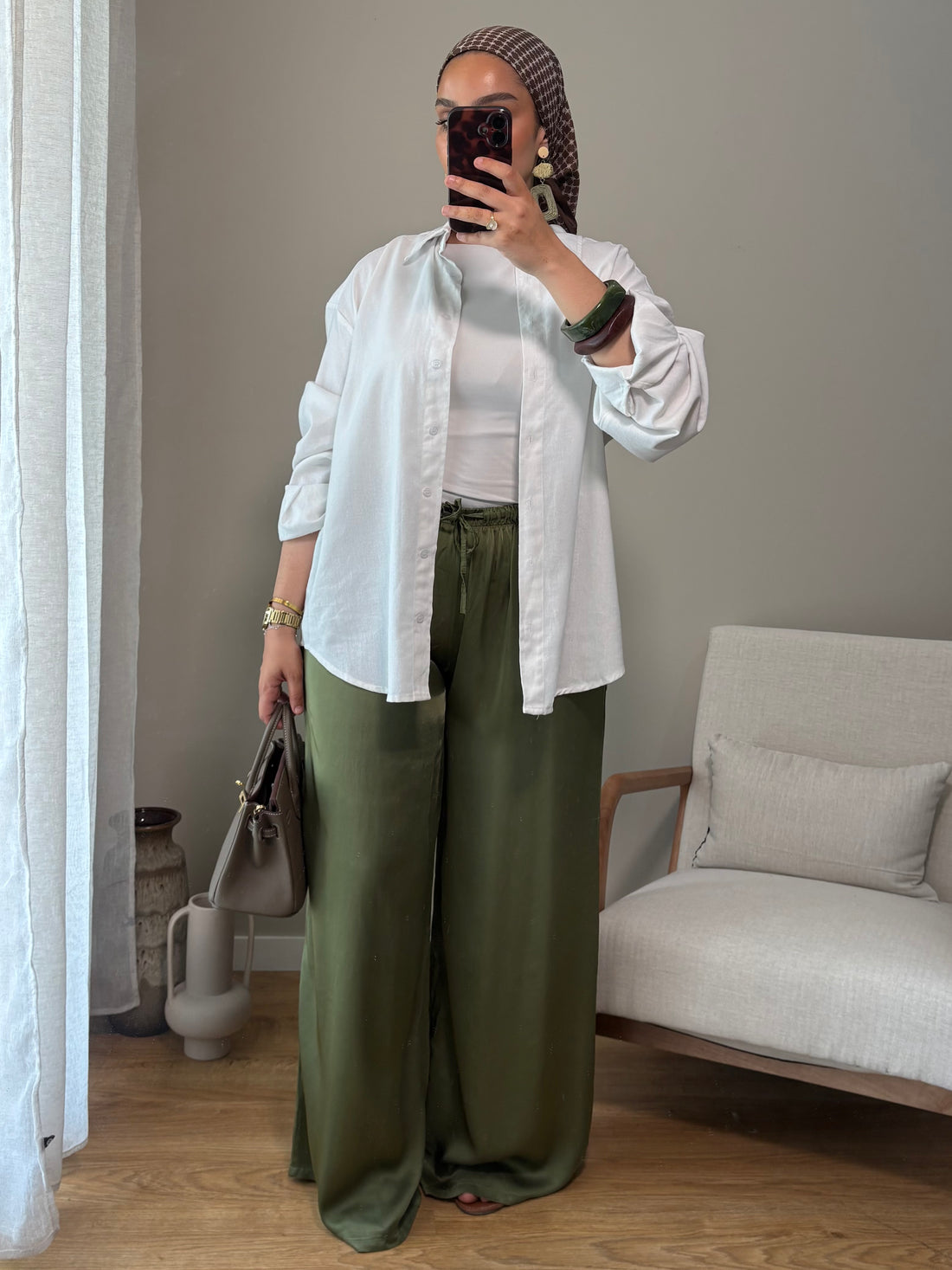 Pantalon satiné | Kaki