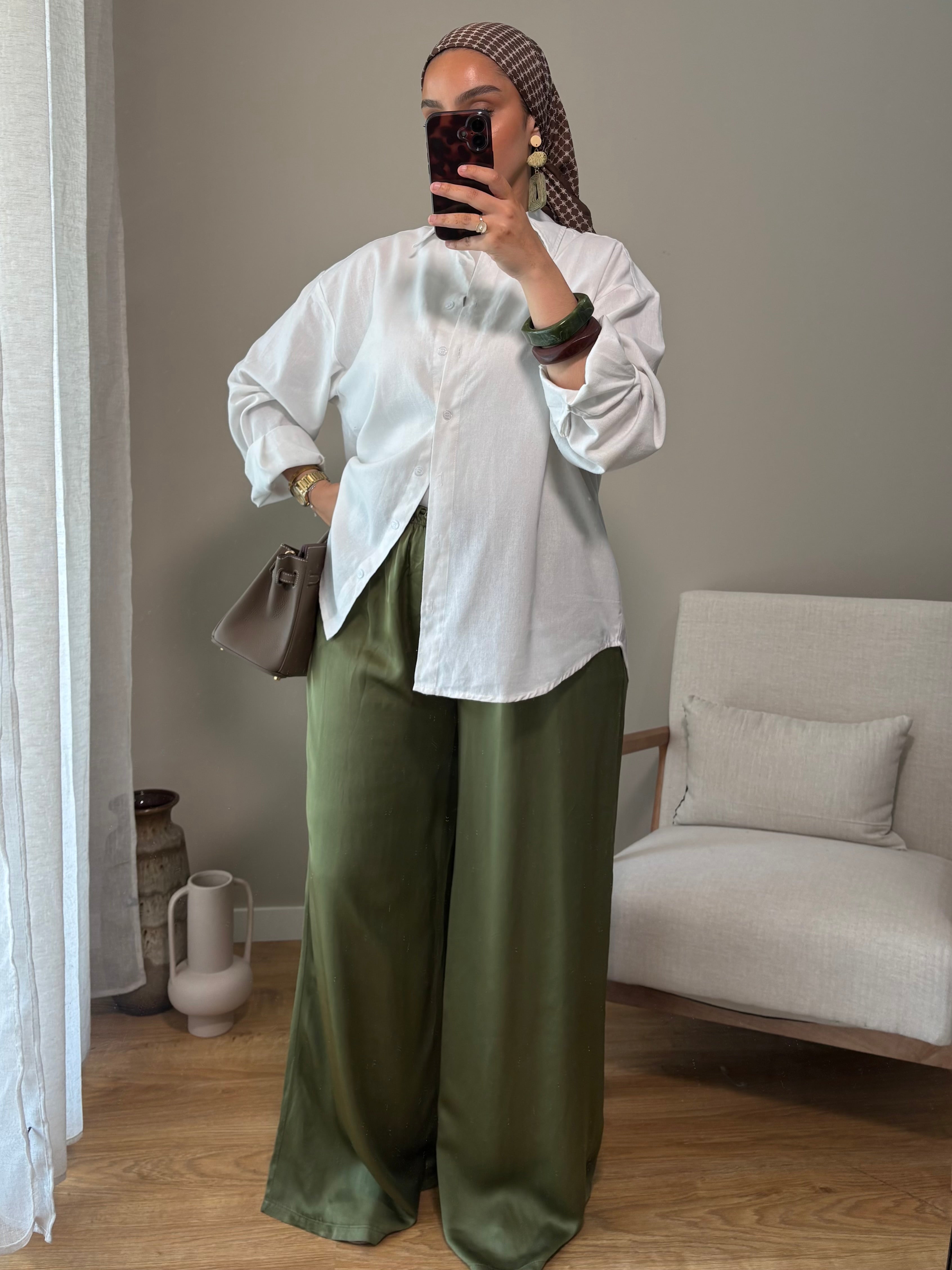 Pantalon satiné | Kaki