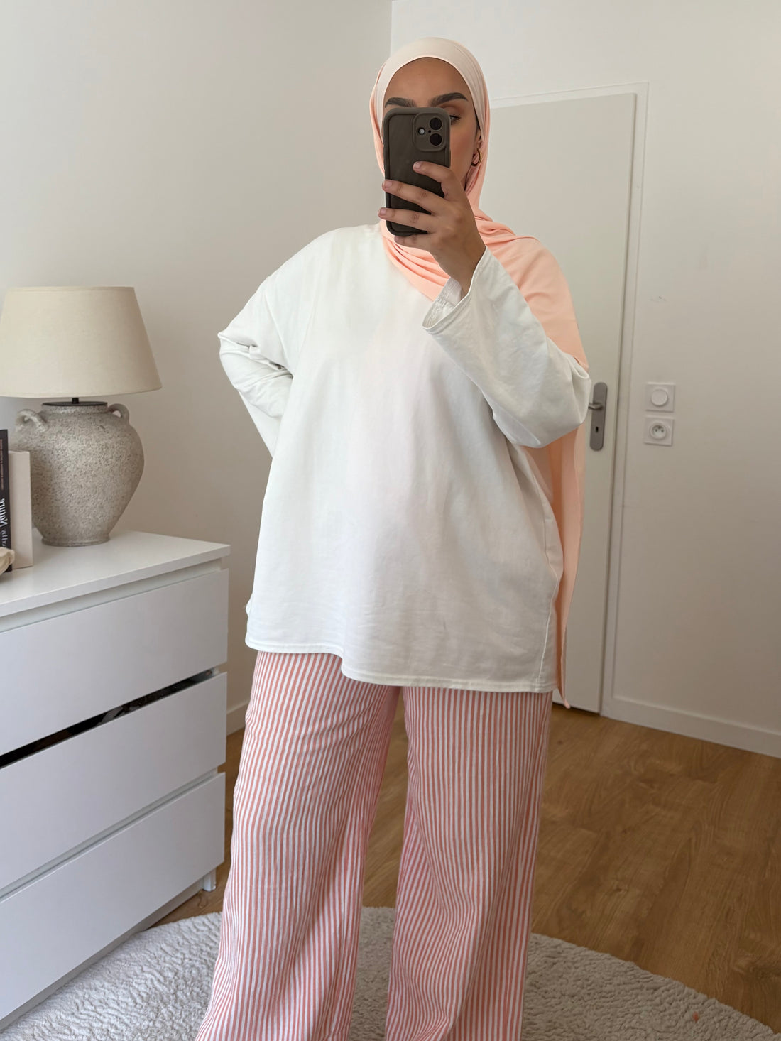 Pantalon rayé | Corail