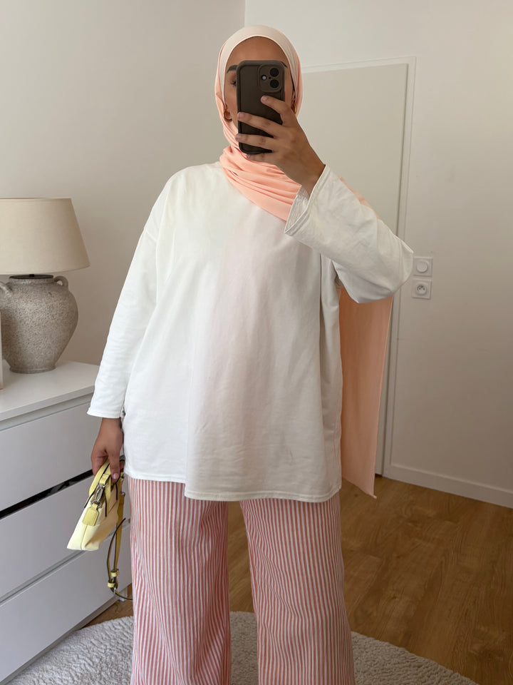Pantalon rayé | Corail