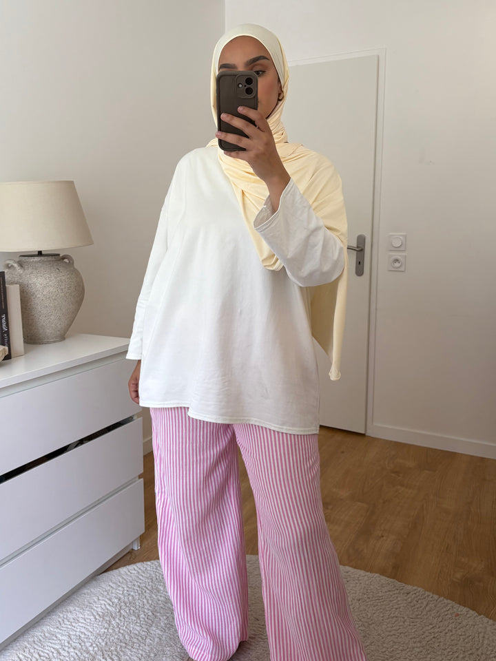 Pantalon rayé | Rose